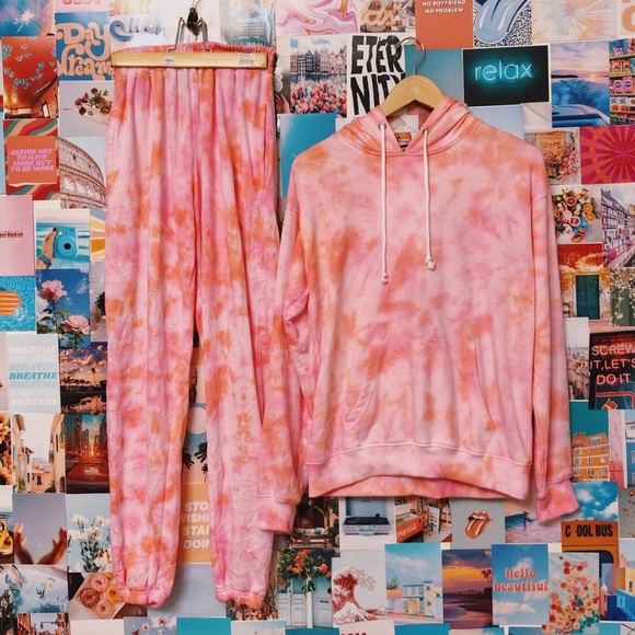 Missguided Tops - Tie Dye Sweatshirt & Sweatpant Set Pink & Orange